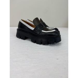 Akaada Mikki Black Khaki Leather Chunky Loafers Chunky Italy Leather Lug Sole 41